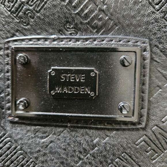 Steve Madden Black Backpack Bag Gold Zippers Logo Gym City Minimalist FLAWS - Picture 2 of 16